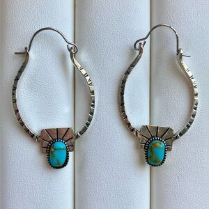 Silver and Turquoise Hoop Earrings